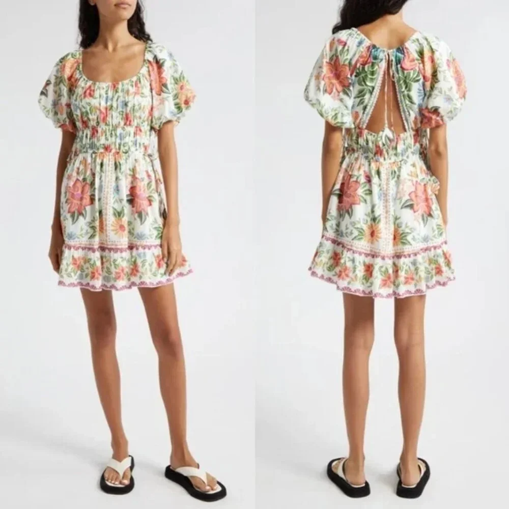 NWT Farm Rio Floral Mini Dress Off White Floral Size L - Picture 2 of 12
